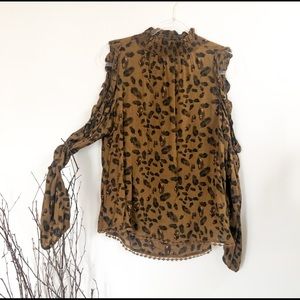 Nanette Lepore Cold Shoulder Top Brown Print Med
